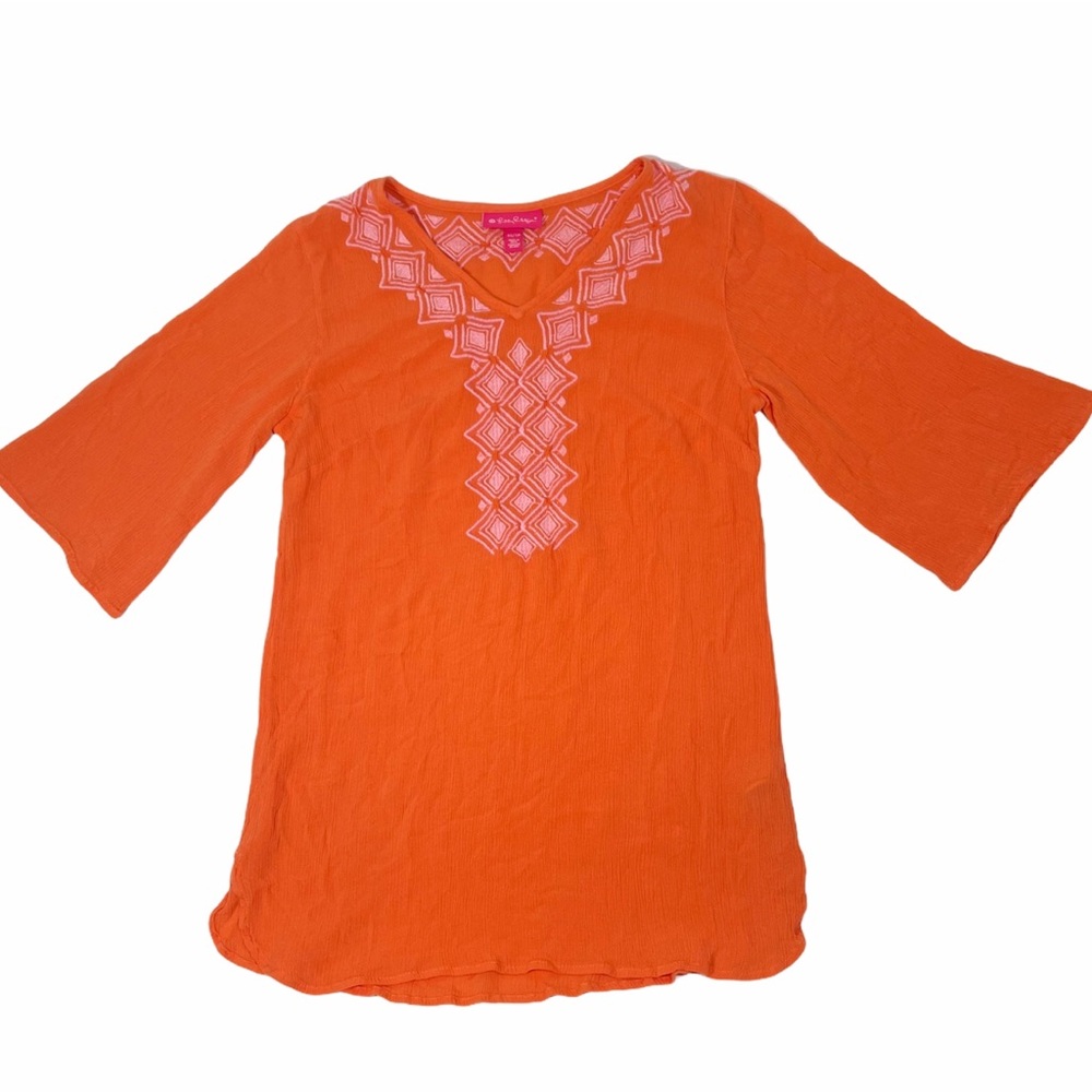 Lilly Pulitzer Coral Embroidered Tunic Top